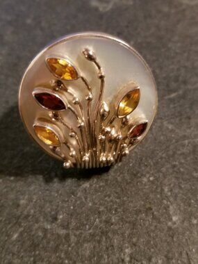 Artisan Sculptural 925 Silver Ring – Mother of Pearl, Citrine & Garnet – Stateme